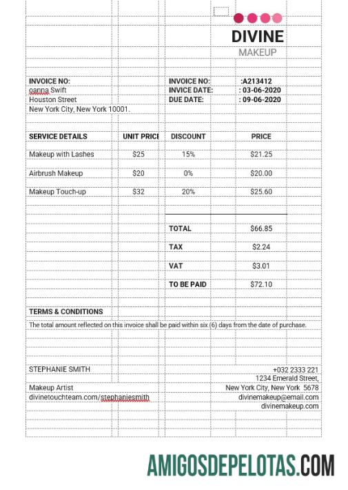 realista Modelo de fatura de maquiador